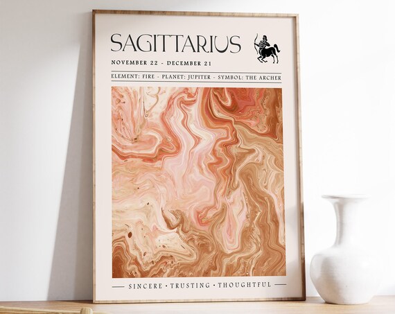 Sagittarius Zodiac Sign November December Fire Marbled Art Poster