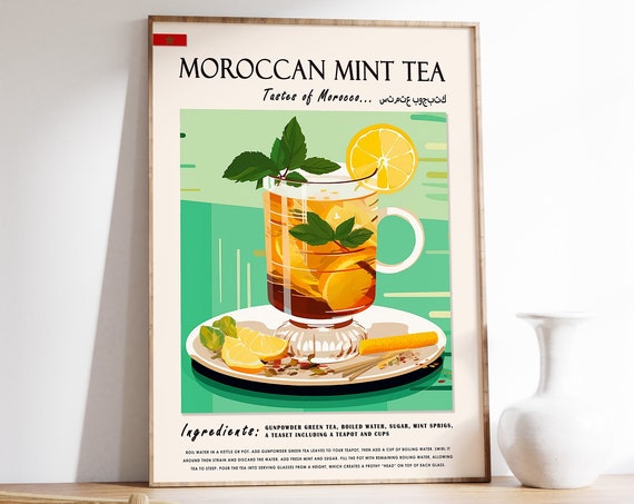 Moroccan Mint Tea Drink Poster Moroccan Food And Drink Print African Food Art Middle Eastern Food Poster Exotic Food Art Kitchen Decor