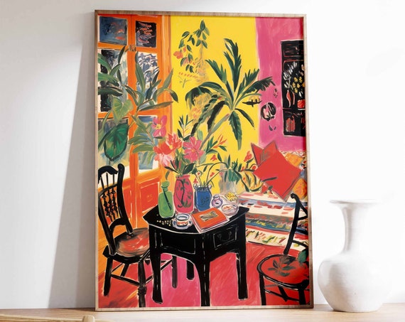 Bold Colorful Interior with Tropical Plants Fauvist Art Poster