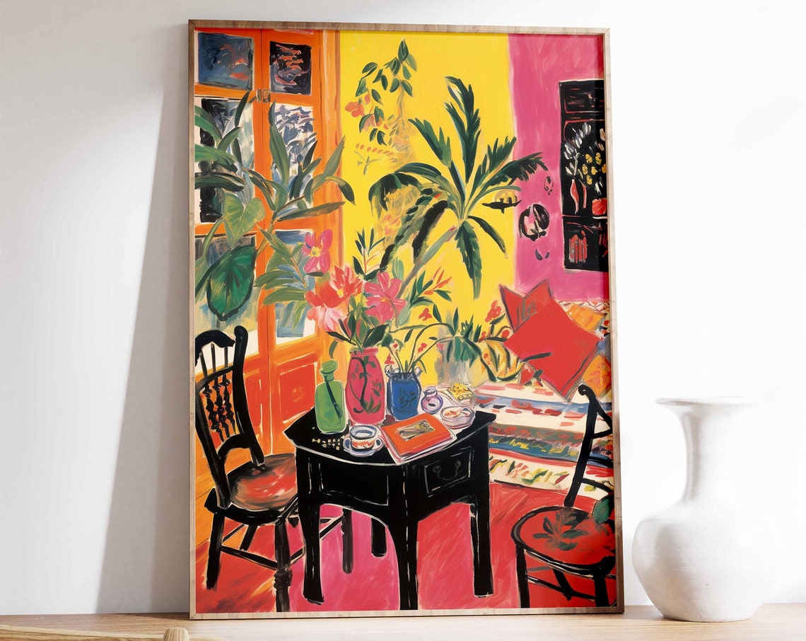Bold Colorful Interior with Tropical Plants Fauvist Art Poster
