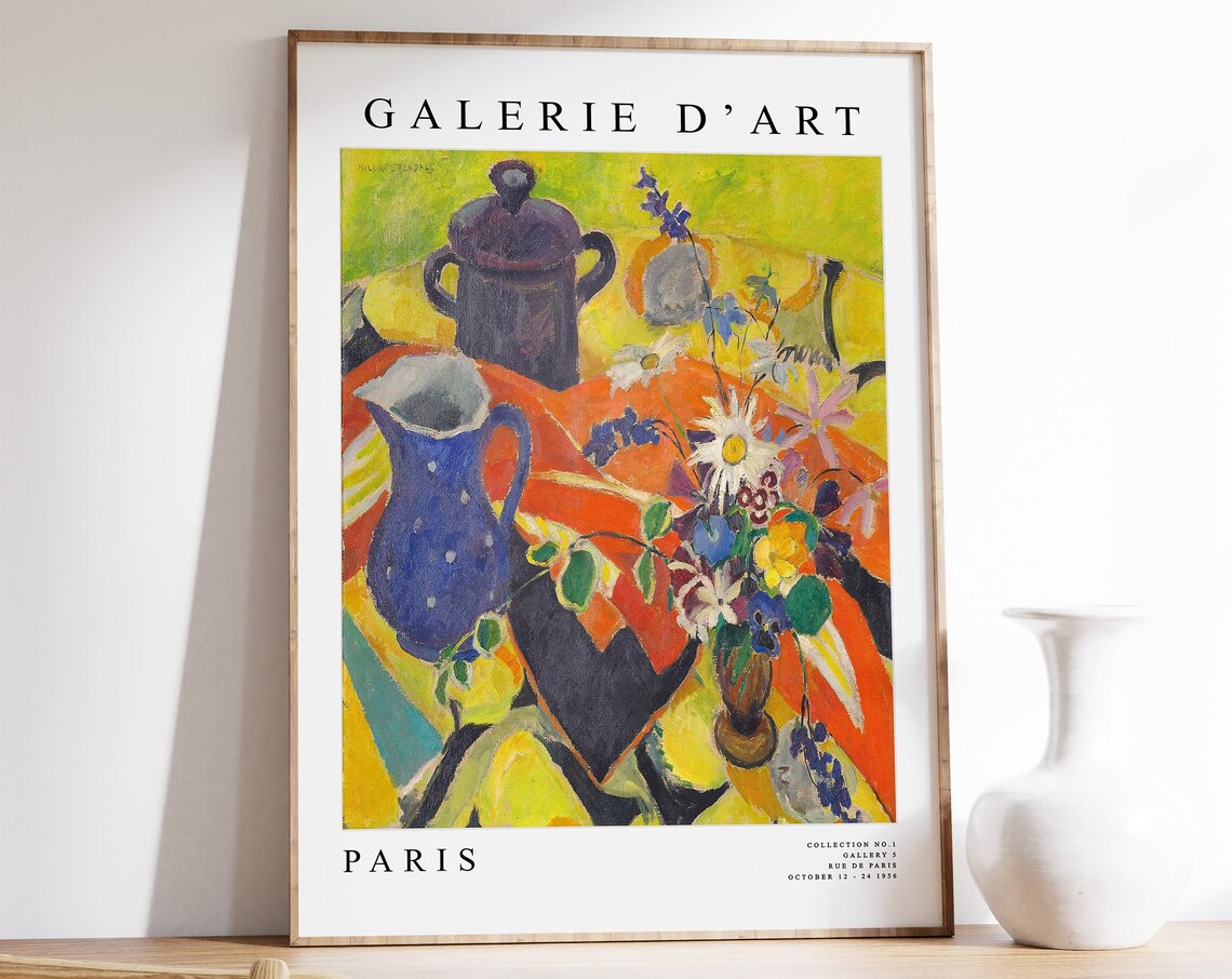 French Blue Jug Still Life Galerie dArt Paris Exhibition Poster