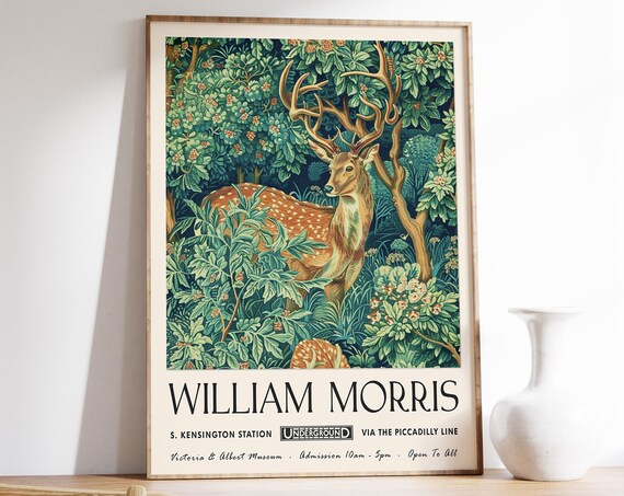 William Morris Forest Deer Exhibition Style Botanical Art Poster