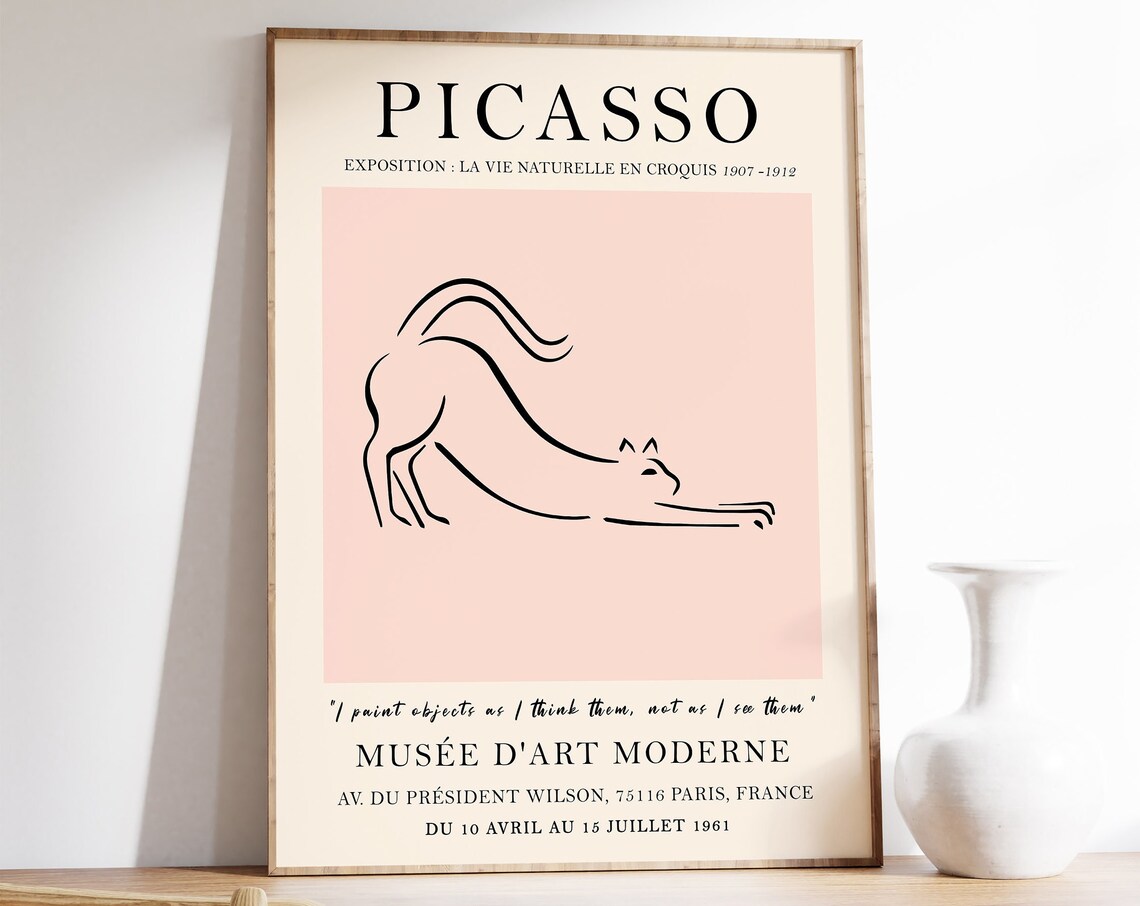 Picasso Cat Exhibition Poster with Pink Line Drawing France 1961