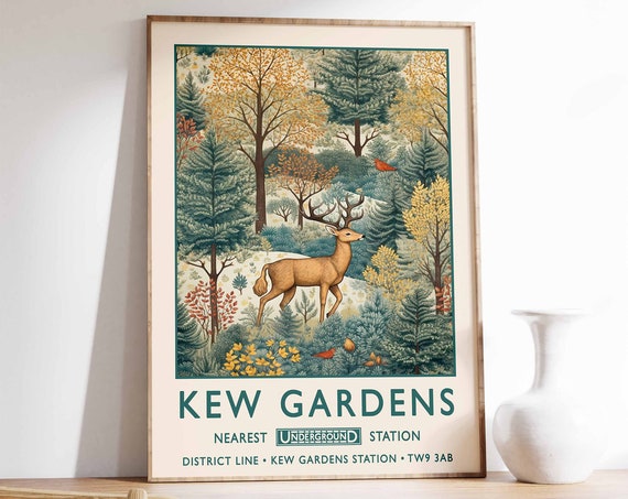 William Morris Deer Print Kew Gardens Print London Print William Morris Poster Vintage Wall Art Floral Art Vintage Poster