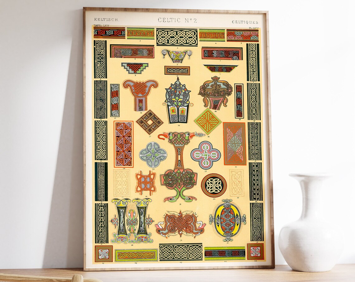 Vintage Celtic Art Poster, Graphical Pattern Print