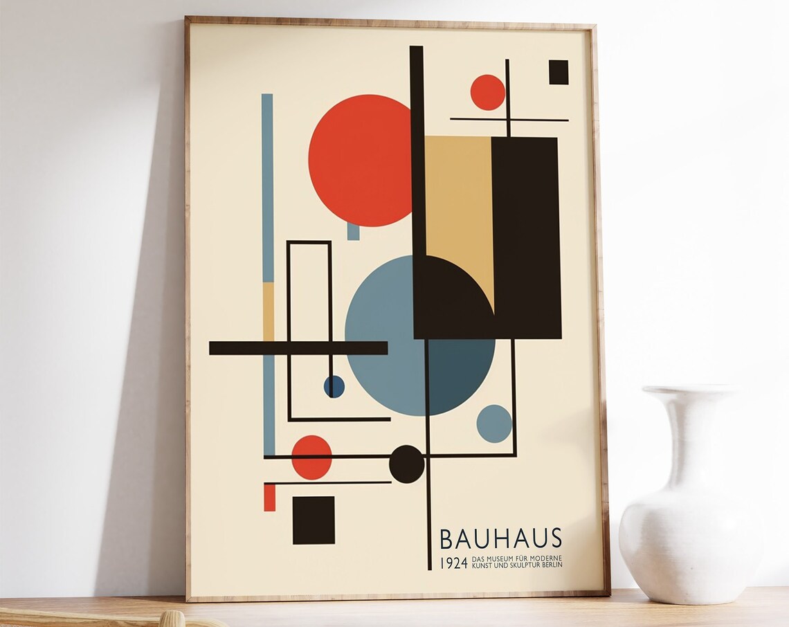 Retro Bauhaus Poster, Modernist Geometric Print