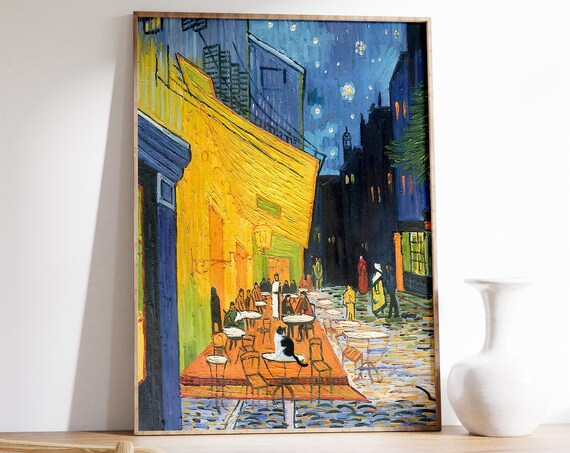 Van Gogh Cafe Terrace Cat Print Van Gogh Cat Poster Cat Art Cat Print Floral Print Wall Art Decor Cat Lover Gift A1a2a3a4