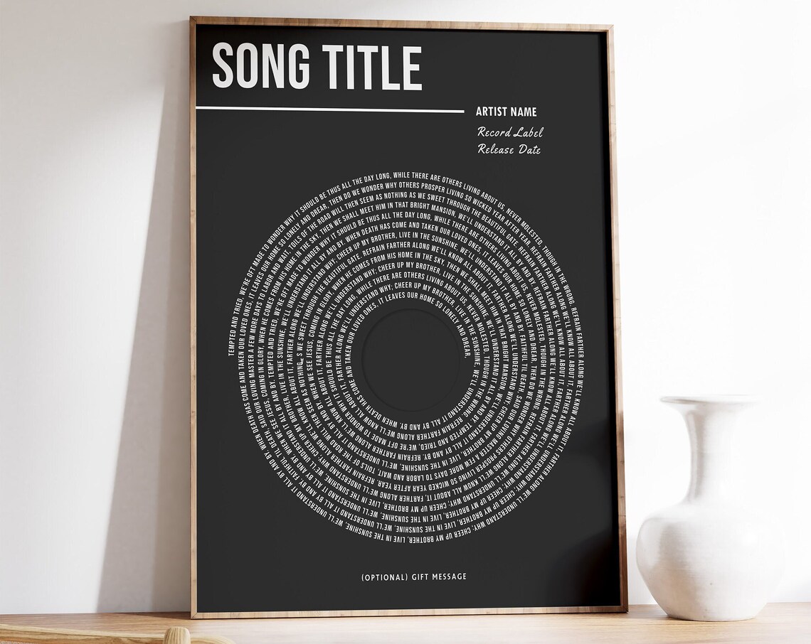 Custom Vinyl Lyrics Music Poster, Personalized Gift