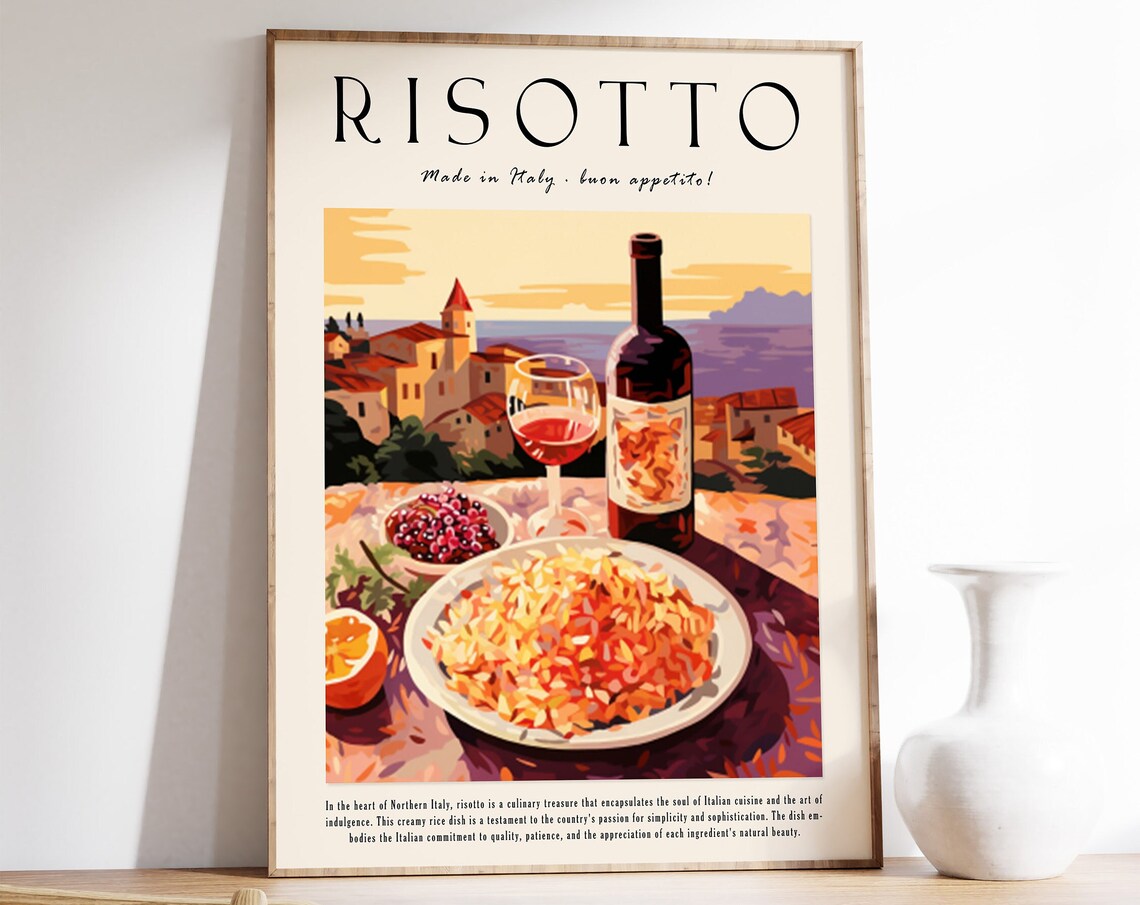 Risotto Made in Italy Coastal Village Vintage Food Art Poster