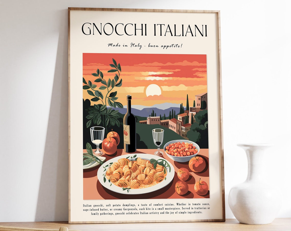 Gnocchi Italiani Italian Kitchen Food Poster Pasta Wine Tuscan Sunset