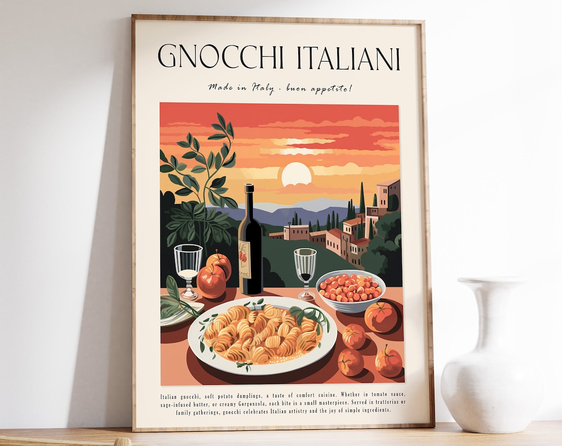 Italian Food Poster Gnocchi Food Print Pasta Art Kitchen Decor Restaurant Art Italian Food Print Italian Wall Art Gift For Cook
