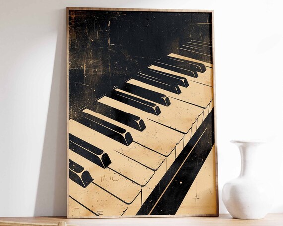 Vintage Gold Black Piano Keyboard Grunge Music Room Art Poster