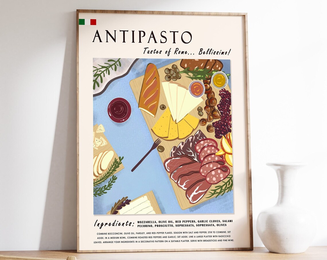 Italian Food Poster, Rome Travel Poster Art Print