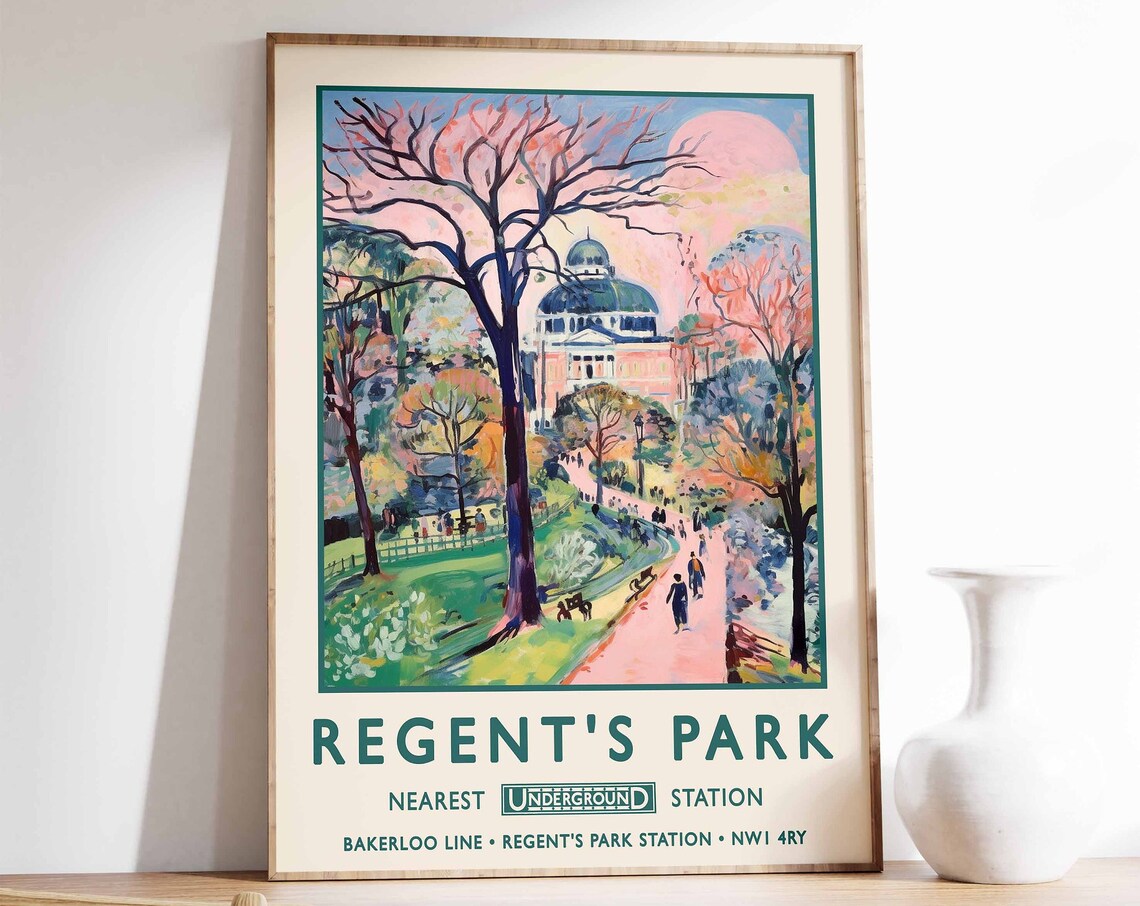Regent's Park Vintage London Underground Park Travel Poster Art