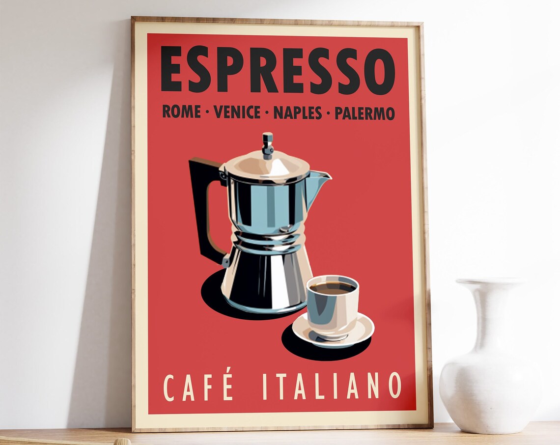 Espresso Coffee Print, Vintage Italian Kitchen Poster