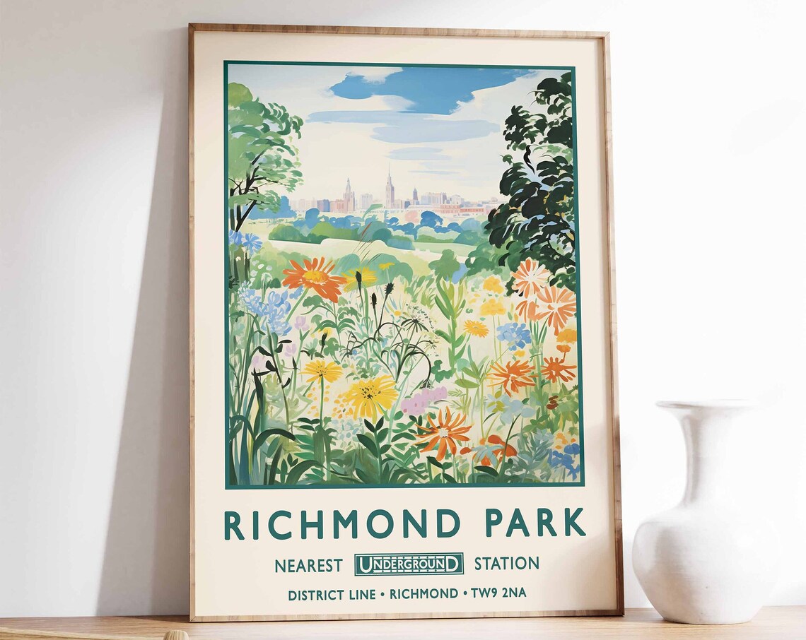 Richmond Park London Underground Wildflower Vintage Travel Poster