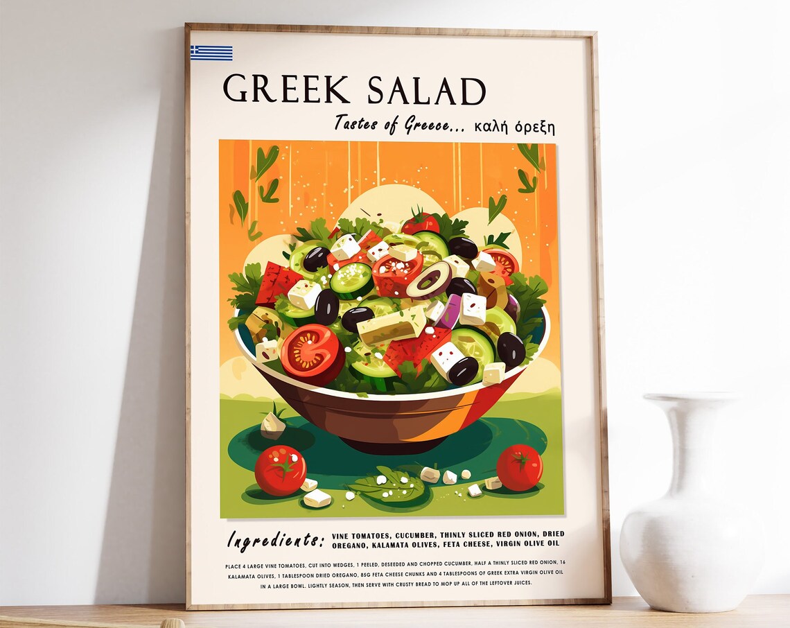 Greek Salad Art Print, Mediterranean Kitchen Decor