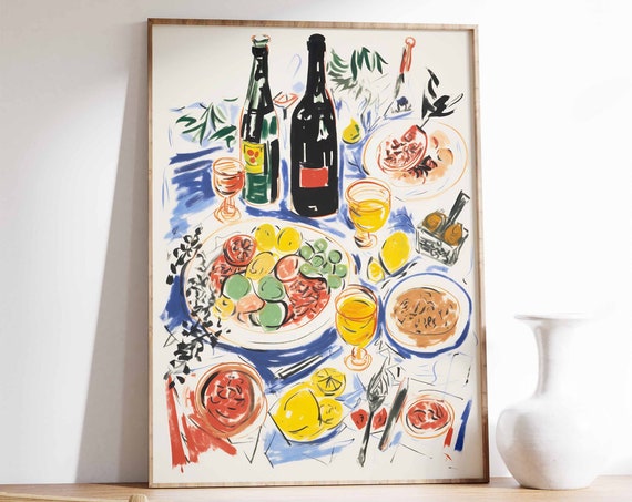 Dinner Party Food Retro Vintage Kitchen Art Print