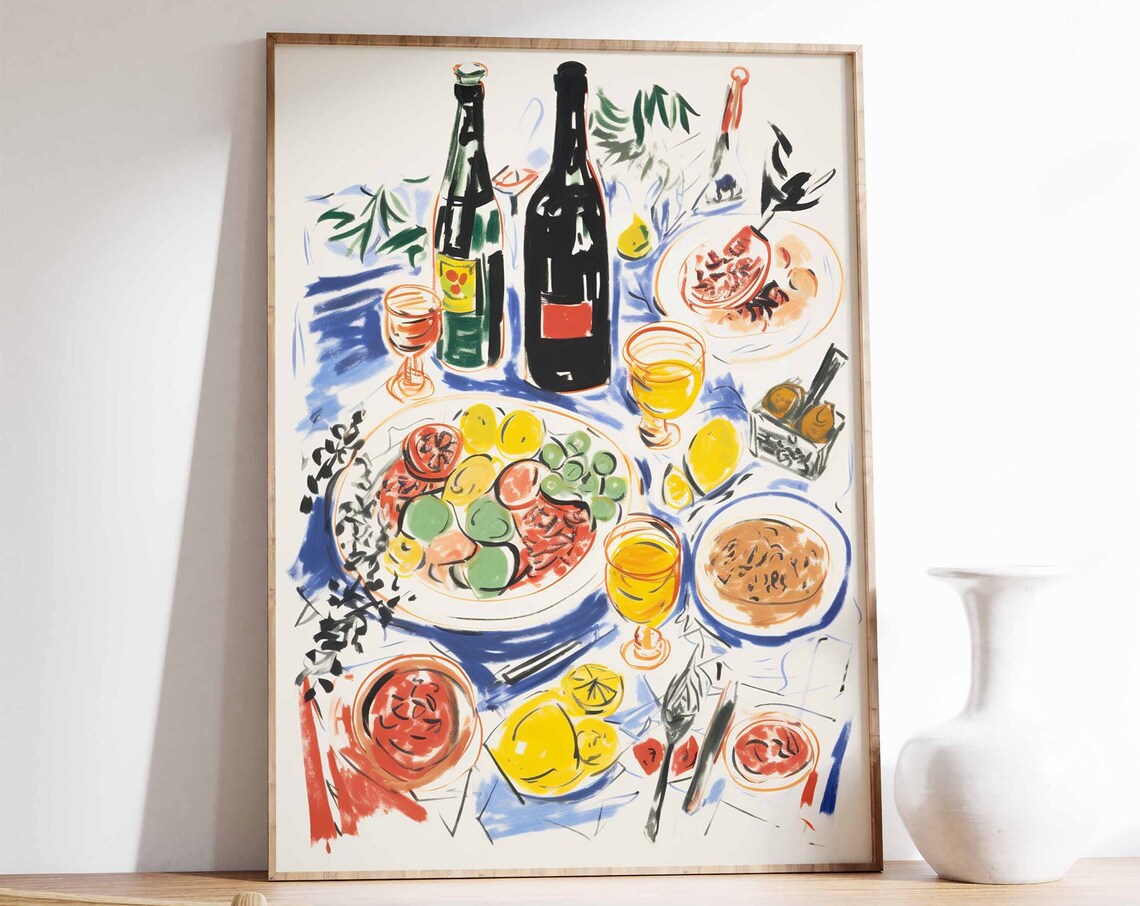 Dinner Party Food Retro Vintage Kitchen Art Print