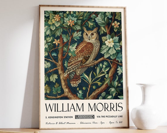 William Morris Print William Morris Exhibition Poster Kew Gardens Print London Print William Morris Poster Vintage Wall Art Owl Art