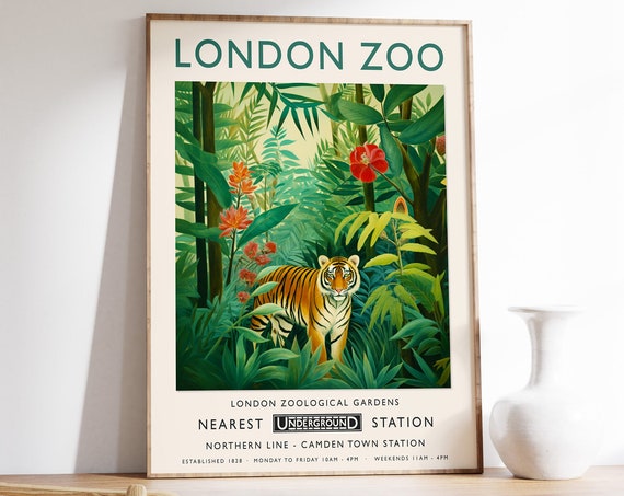 London Zoo Print Tiger Print Animal Poster Botanical Decor Henri Rousseau Wall Art Tropical Poster Jungle Art Safari Wall Print