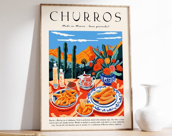 Churros Dessert Art Print, Mexican Food Kitchen Decor