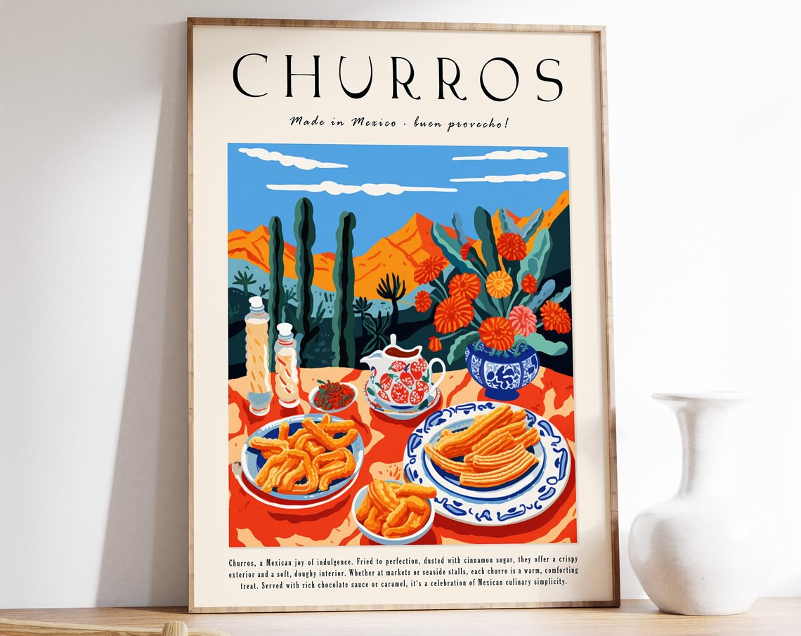 Churros Dessert Art Print, Mexican Food Kitchen Decor
