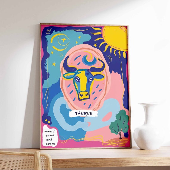 Taurus Poster Star Sign Poster Zodiac Print Birthday Gift Celestial Poster Astrology Art Boho Decor Bedroom Decor Spiritual Wall Art