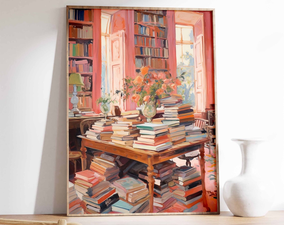 Vintage Library Poster, Retro Book Lovers Art Print