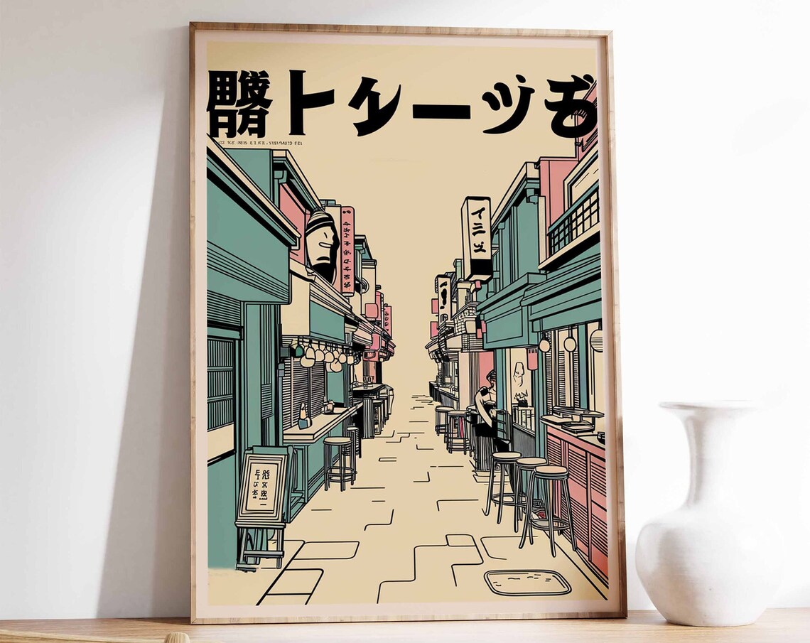 Retro Japanese Izakaya Alley Street Scene Neon Sign Art Poster