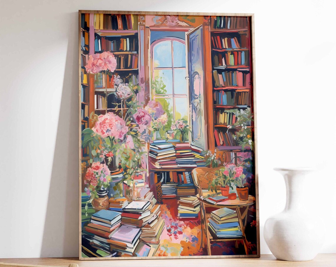 Vintage Library Poster, Book Lovers Reading Art Print