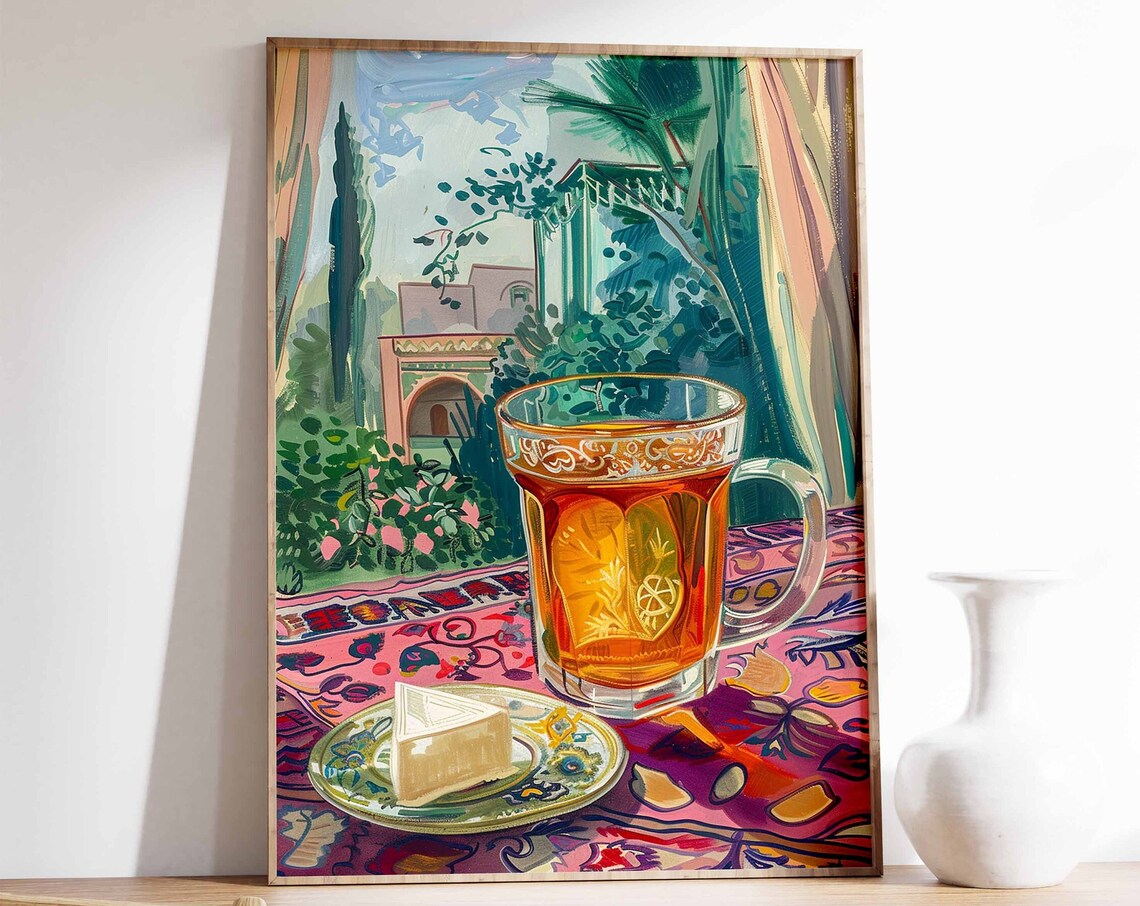 Colorful Middle Eastern Tea Glass Courtyard Terrace Painting Poster