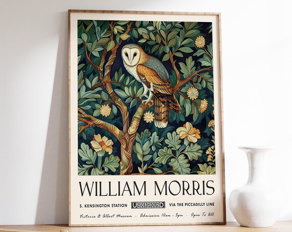William Morris Owl Among Spring Flowers Botanical Style Art Poster