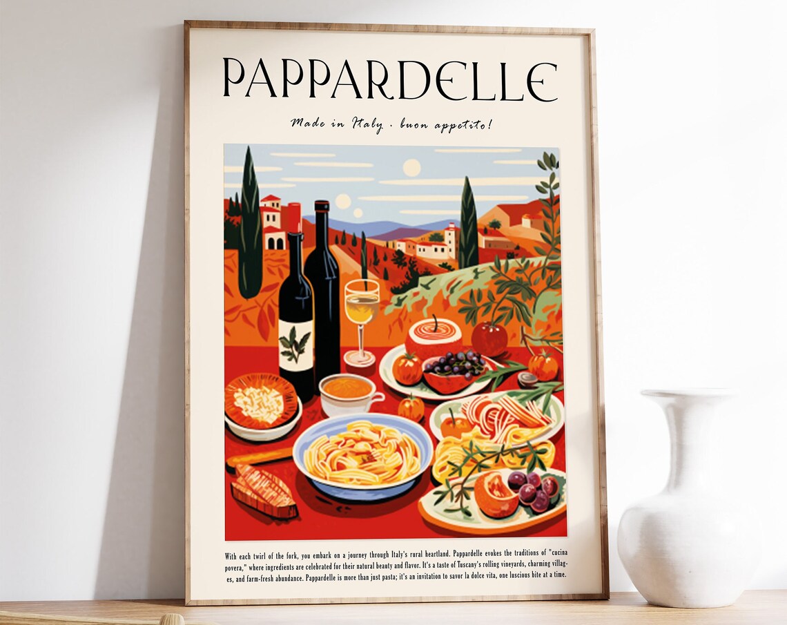 Pappardelle Made in Italy Pasta Feast Poster Tuscan Kitchen Decor Art