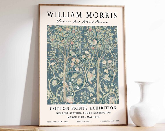 William Morris Cotton Prints Exhibition Trellis Birds Poster