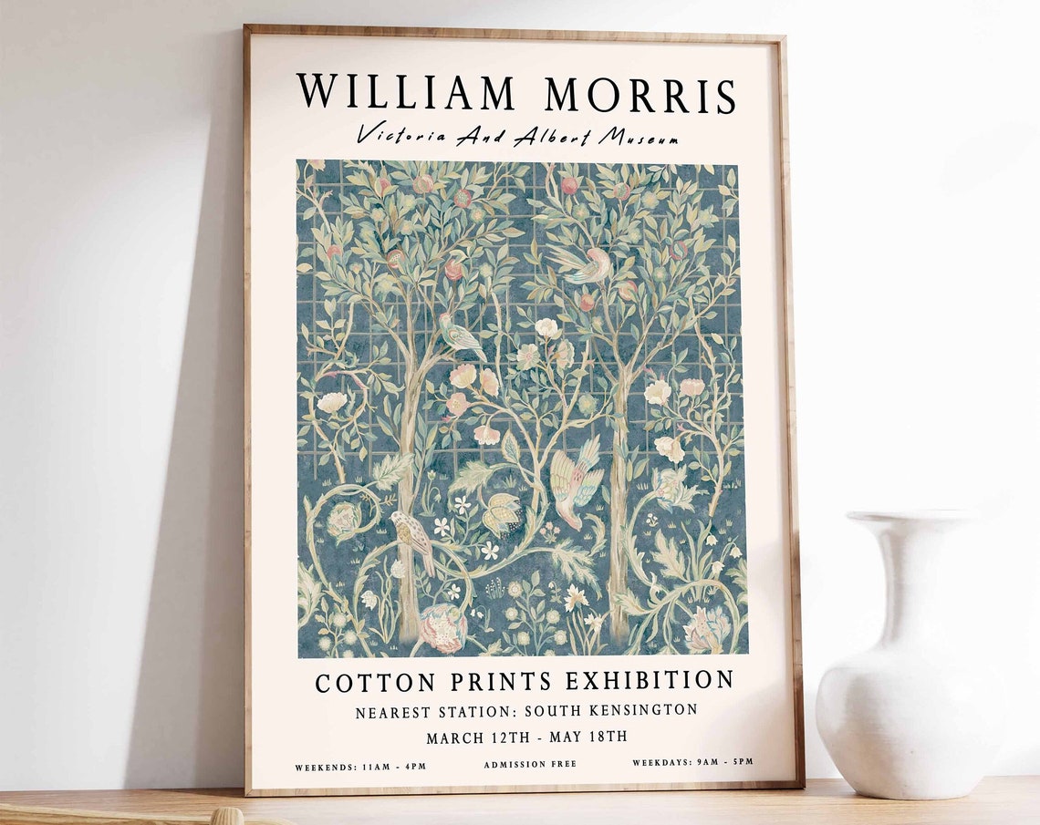 William Morris Cotton Prints Exhibition Trellis Birds Poster