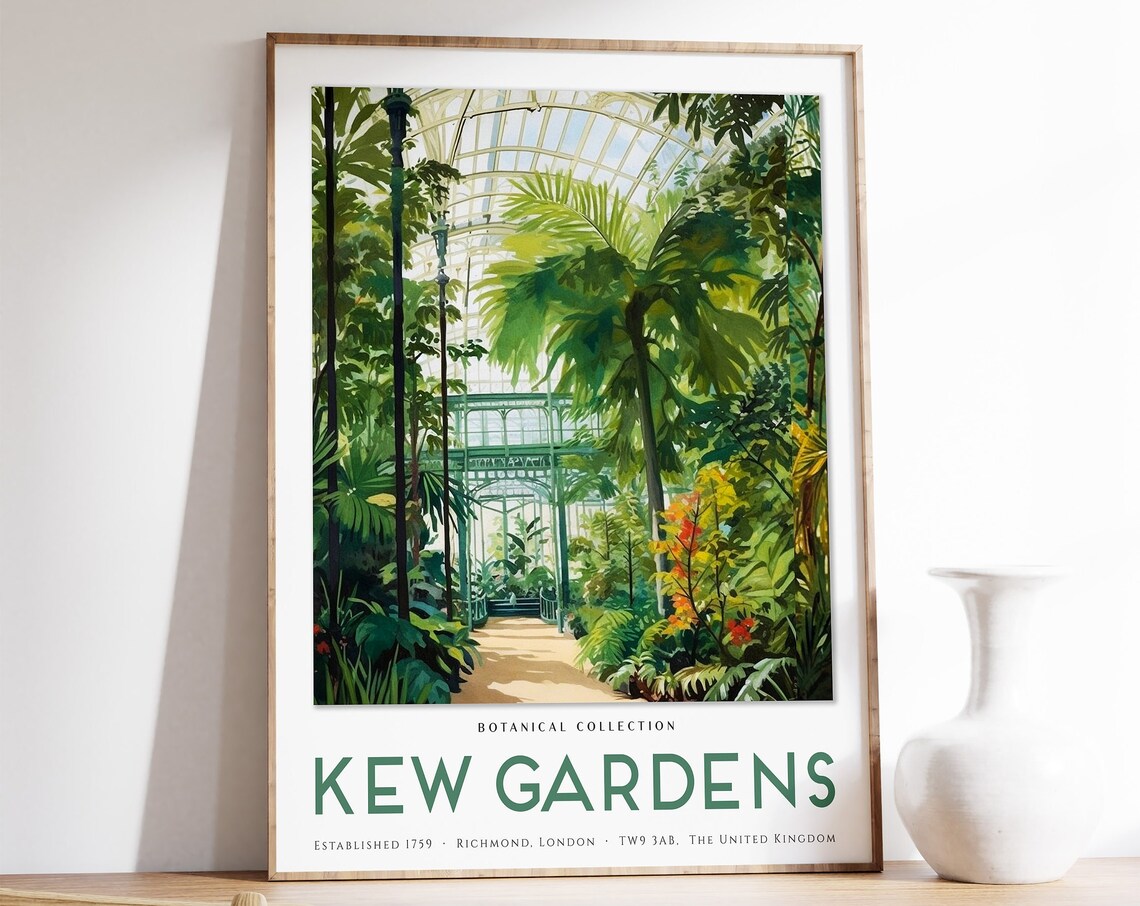 Kew Gardens Palm House Botanical Collection Vintage Travel Poster
