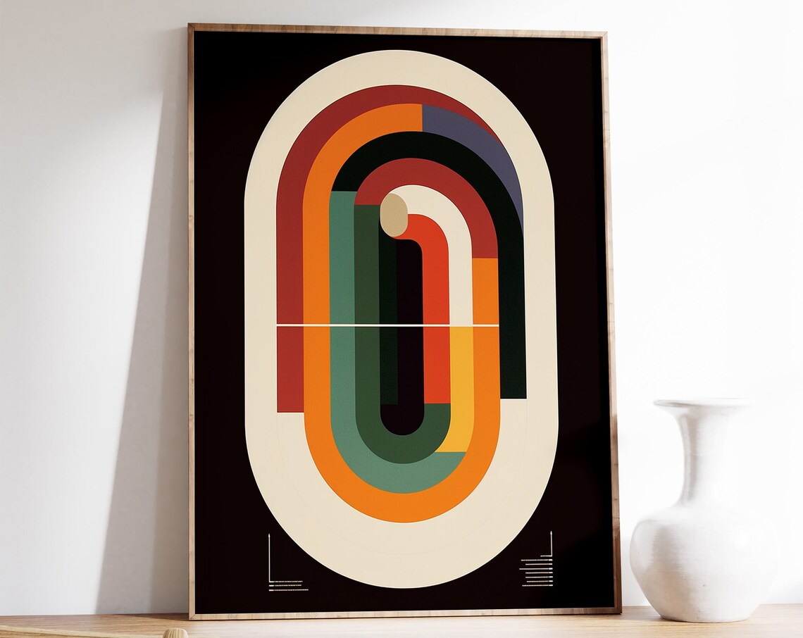 Retro Bauhaus Geometric Poster, Modernist Art Print