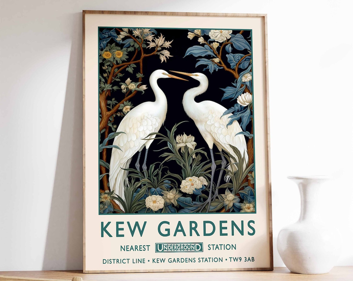 William Morris Heron Print, Vintage Floral Poster