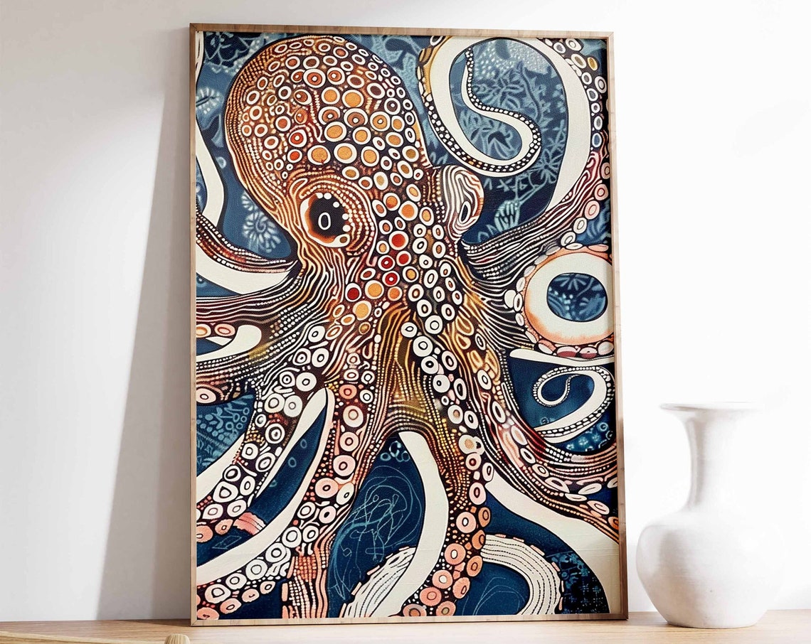 Intricate Dotted Octopus Sea Creature Decorative Ocean Art Print