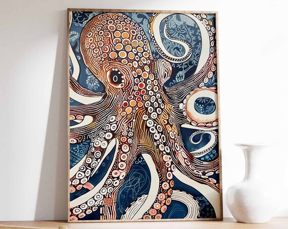 Octopus Poster Octopus Print Sea Life Art Ocean Wall Art Sealife Decor Vintage Animal Print Animal Gift Vintage Animal Art Octopus