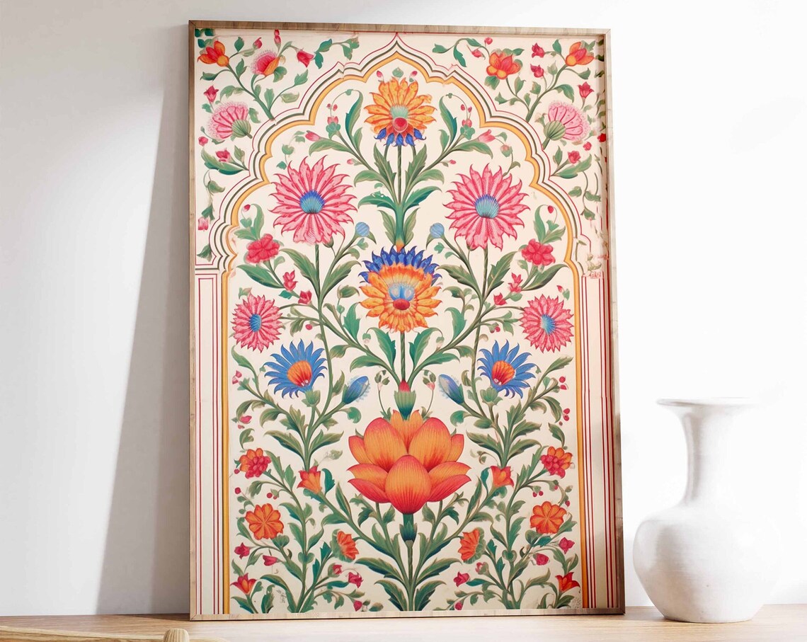 Indian Floral Pichwai Art Poster, Indian Decor Pattern