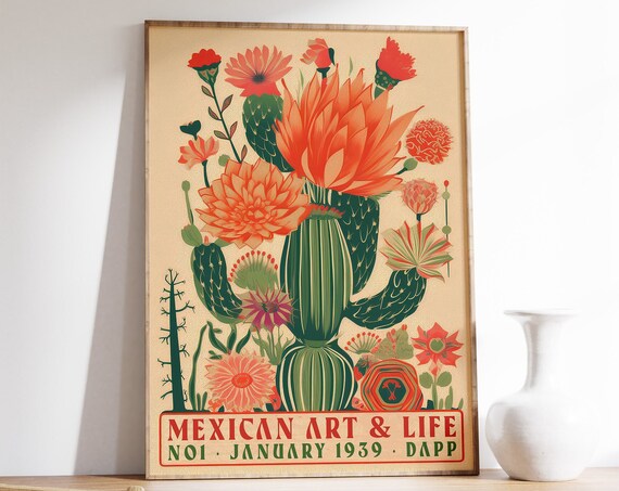 Vintage Mexican Cactus Poster, Latin Decor Print