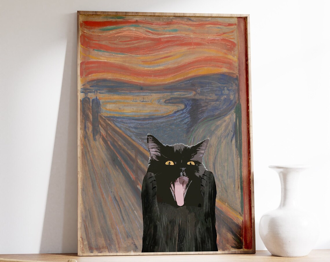 Edvard Munch Scream Cat Poster, Cat Lover Art