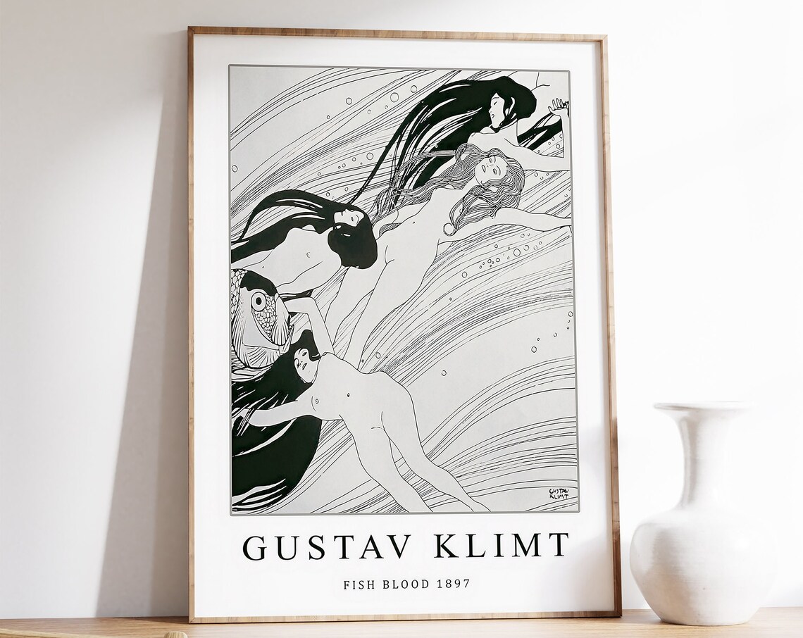 Gustav Klimt Fish Art Nouveau Poster Print
