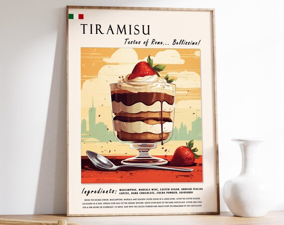 Italian Tiramisu Poster, Retro Kitchen Art Print