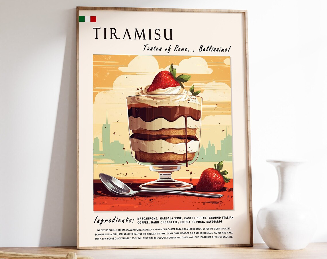 Italian Tiramisu Poster, Retro Kitchen Art Print