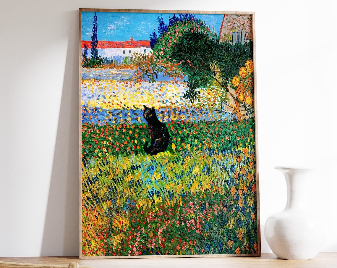Van Gogh Cat Print, Garden at Arles Poster