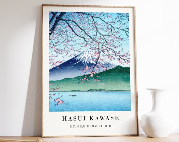 Hasui Kawase Mt Fuji From Kishio Cherry Blossom Woodblock Poster