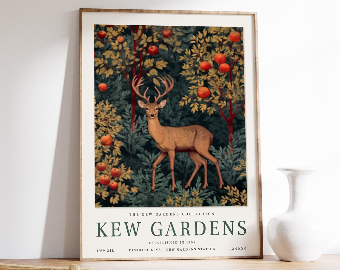 Kew Gardens Deer Orchard Stag Morris Style Vintage Travel Poster